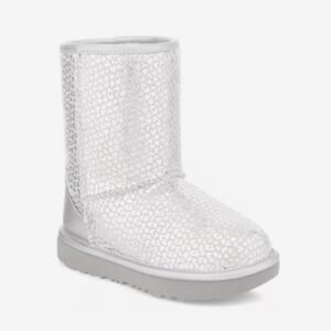 UGG Kids Glittery Silver Winter Lambswool Interior Boots Girls Size 11